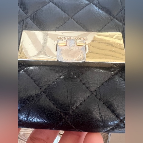 Michael Kors Leather Susannah Lock Clutch Crossbody Black - Picture 6 of 14